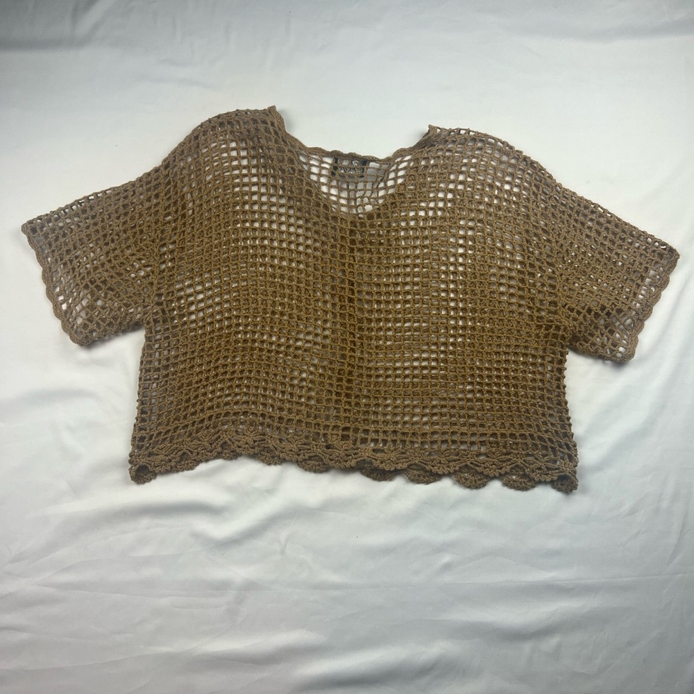 Chaya Crochet Open-Weave Button Front Crop Top cardigan - Brown - Picture 3 of 4